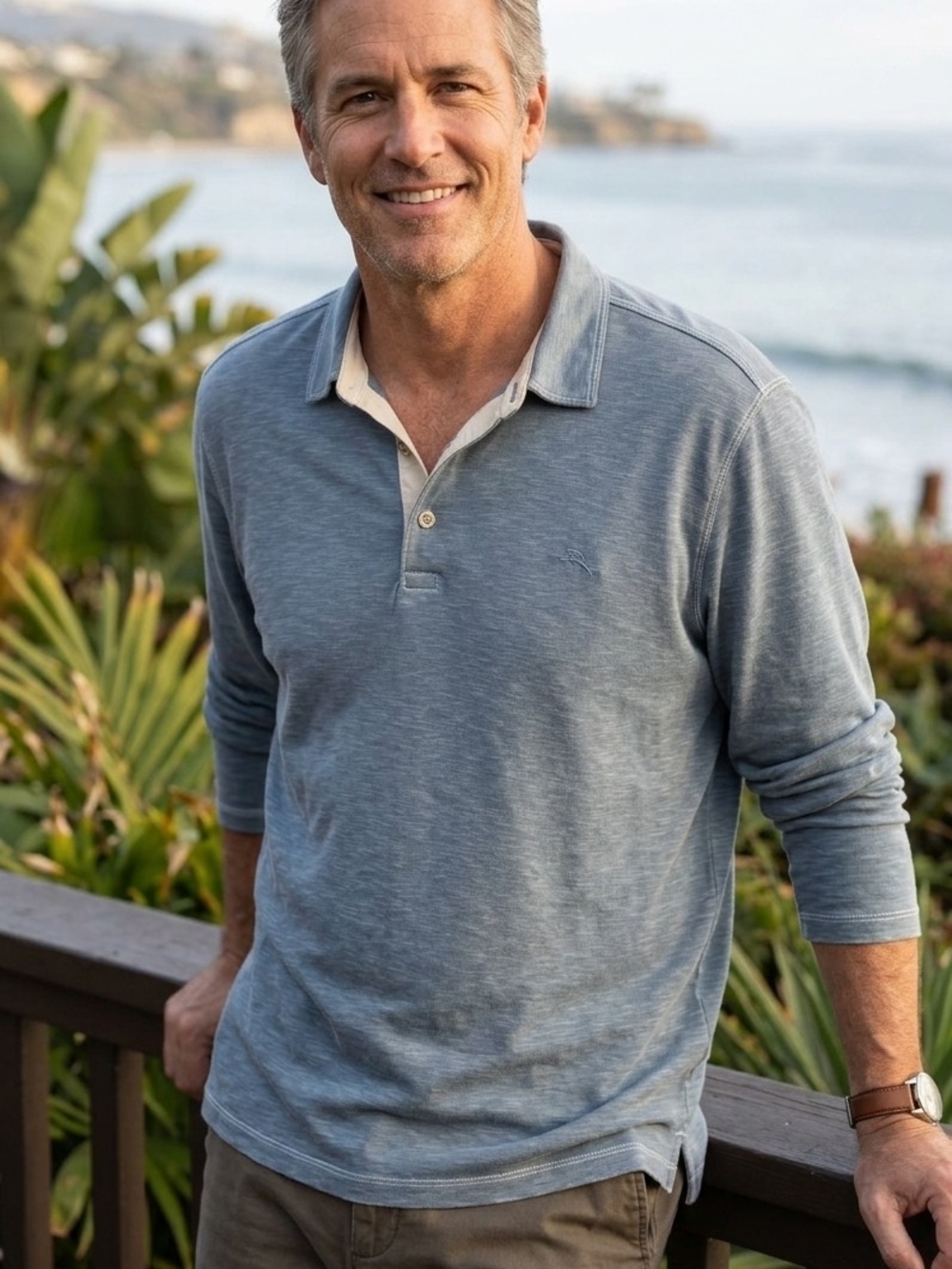 Tommy Bahama Long Sleeve Polo in Light Blue
